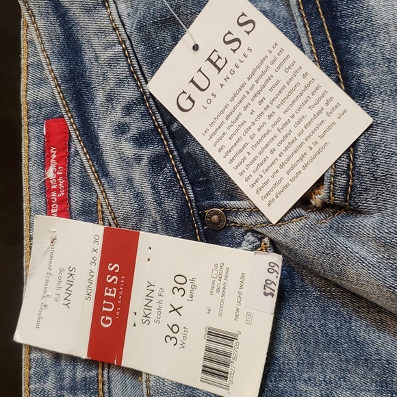 BNWT Guess Los Angeles Scotch Fit Skinny men's 36w x 30L Light Wash - Picture 2 of 11